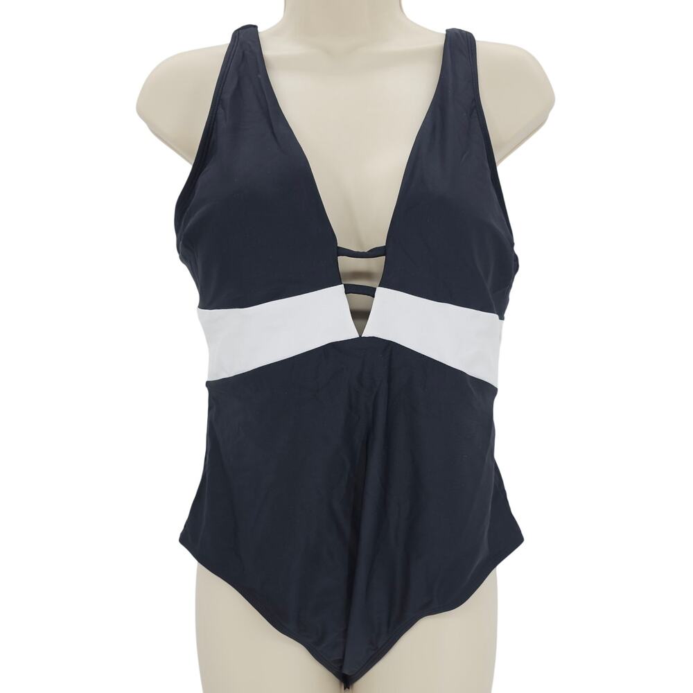 Cupshe Womans size L Cutout V-Neck Colorblock One Piece Swimsuit Black/White NEW
